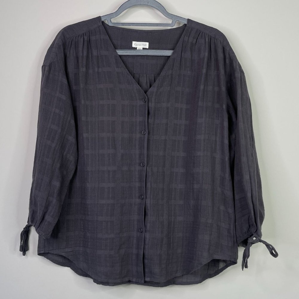Garnet Hill Tie Sleeve Button Front Gauzy Top Grey Size 4
